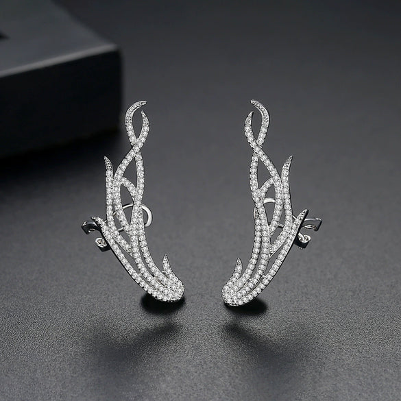 Women's Leafpattern Copper Zircon Earrings With Microinlaid Detail And Electroplated Finish For Elegant Bridal And Evening Wear