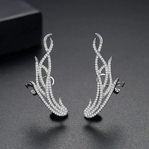 Women's Leafpattern Copper Zircon Earrings With Microinlaid Detail And Electroplated Finish For Elegant Bridal And Evening Wear