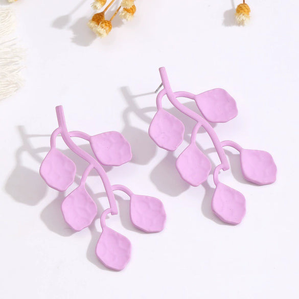 Women’s Leafshaped Cartoon Earrings With Multicolor Spraypainted Iron Design And Stainless Steel Ear Needles