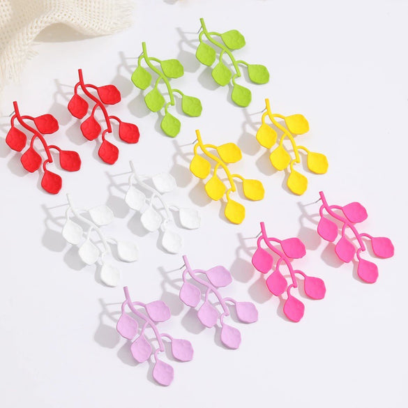 Women’s Leafshaped Cartoon Earrings With Multicolor Spraypainted Iron Design And Stainless Steel Ear Needles