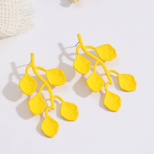 Women’s Leafshaped Cartoon Earrings With Multicolor Spraypainted Iron Design And Stainless Steel Ear Needles