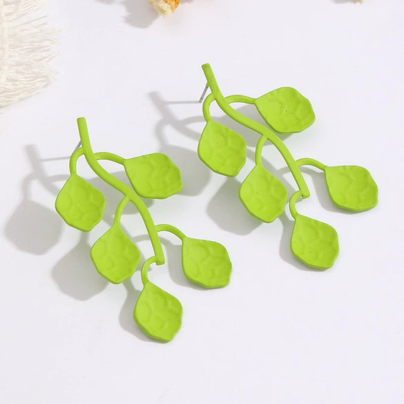 Women’s Leafshaped Cartoon Earrings With Multicolor Spraypainted Iron Design And Stainless Steel Ear Needles