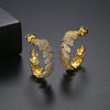Women's Leafshaped Copper Earrings With Microinlaid Zircon And Full Sparkling Stone Embellishment