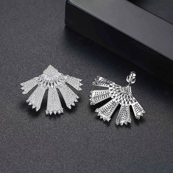Women's Leafshaped Copper Earrings With Zircon Accents And Threetone Electroplated Finish Simple Fashion Jewelry