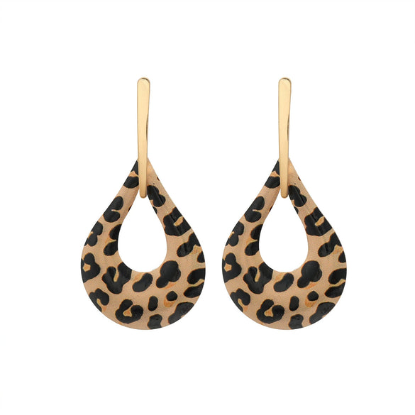 Women's Leather And Plastic Resin Drop Pendant Earrings Geometric Leopard Pattern Polishing Fashion Retro Style