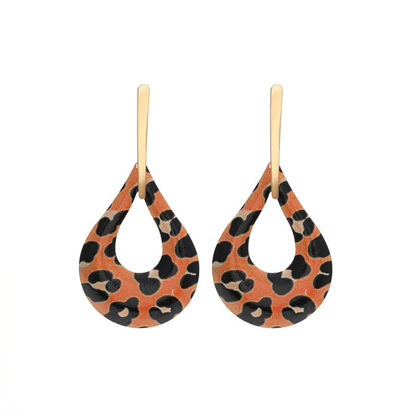 Women's Leather And Plastic Resin Drop Pendant Earrings Geometric Leopard Pattern Polishing Fashion Retro Style