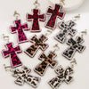 Women's Leather Leopard Cross Exaggerated Geometric Earrings