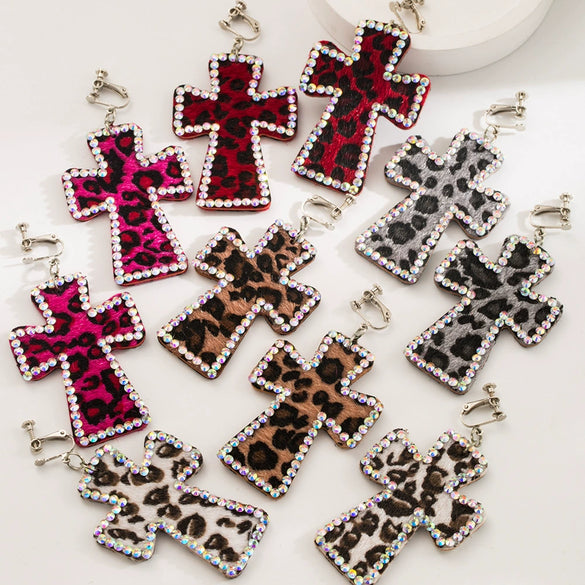 Women's Leather Leopard Cross Exaggerated Geometric Earrings