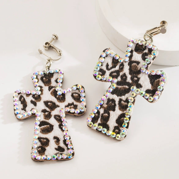 Women's Leather Leopard Cross Exaggerated Geometric Earrings