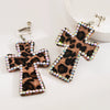 Women's Leather Leopard Cross Exaggerated Geometric Earrings