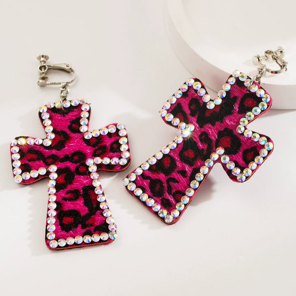 Women's Leather Leopard Cross Exaggerated Geometric Earrings
