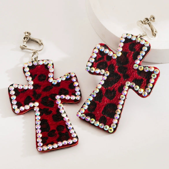 Women's Leather Leopard Cross Exaggerated Geometric Earrings