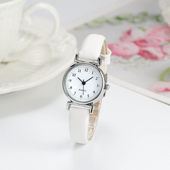 Women's Leather Watch Metal Case Pu Strap Stainless Steel Clasp Mineral Strengthened Glass Mirror Round Dial Leisure Style