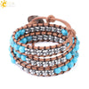 Women's Leather Woven Multilayer Wrap Bracelet With Mixed Turquoise Beads Synthetic Stone And Copper Accessories Minimalist Style