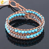 Women's Leather Woven Multilayer Wrap Bracelet With Mixed Turquoise Beads Synthetic Stone And Copper Accessories Minimalist Style