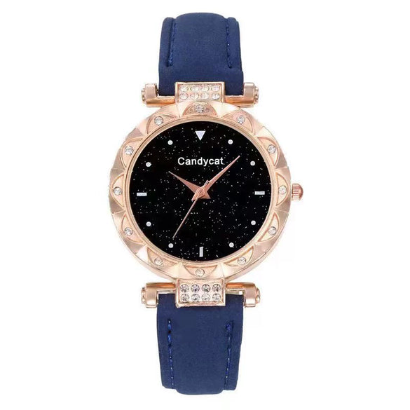 Women's Leisure Alloy And Imitation Leather Round Dial Watch With Ordinary Glass Mirror Spiral Crown And Pin Buckle