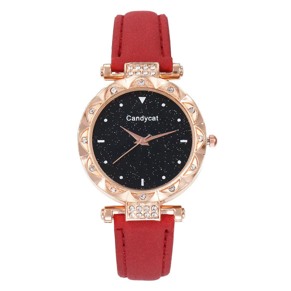 Women's Leisure Alloy And Imitation Leather Round Dial Watch With Ordinary Glass Mirror Spiral Crown And Pin Buckle