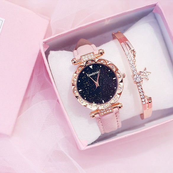 Women's Leisure Alloy And Imitation Leather Round Dial Watch With Ordinary Glass Mirror Spiral Crown And Pin Buckle