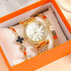 Women's Leisure Alloy And Stainless Steel Quartz Watch With Four Leaf Clover Design And Alloy Bracelet Set