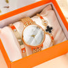 Women's Leisure Alloy And Stainless Steel Quartz Watch With Four Leaf Clover Design And Alloy Bracelet Set