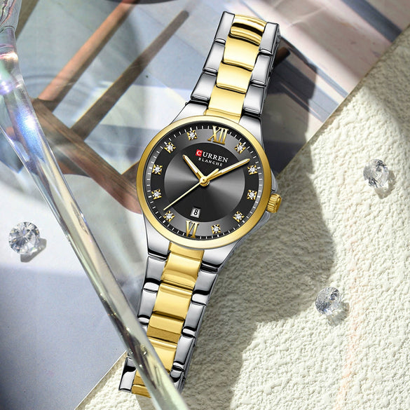 Women's Leisure Alloy And Stainless Steel Rhinestone Round Dial Quartz Watch