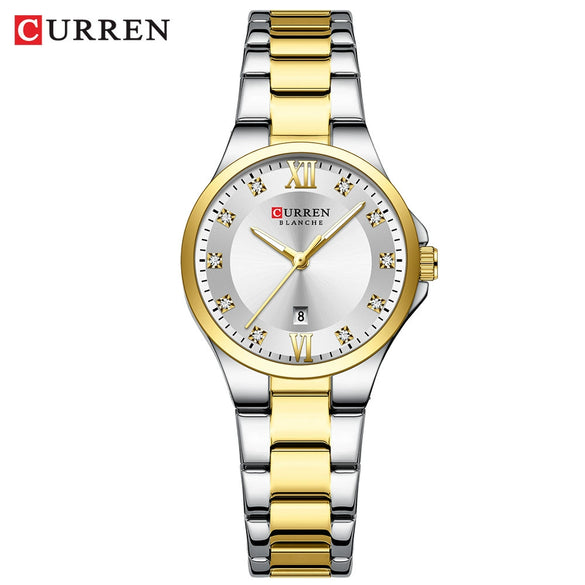 Women's Leisure Alloy And Stainless Steel Rhinestone Round Dial Quartz Watch