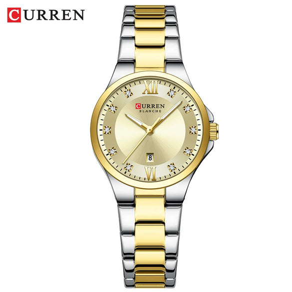Women's Leisure Alloy And Stainless Steel Rhinestone Round Dial Quartz Watch