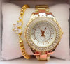 Women's Leisure Alloy And Stainless Steel Round Dial Diamond Watch With Roman Numerals