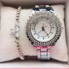 Women's Leisure Alloy And Stainless Steel Round Dial Diamond Watch With Roman Numerals