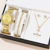 Women's Leisure Alloy Band Quartz Watch Set With Round Dial