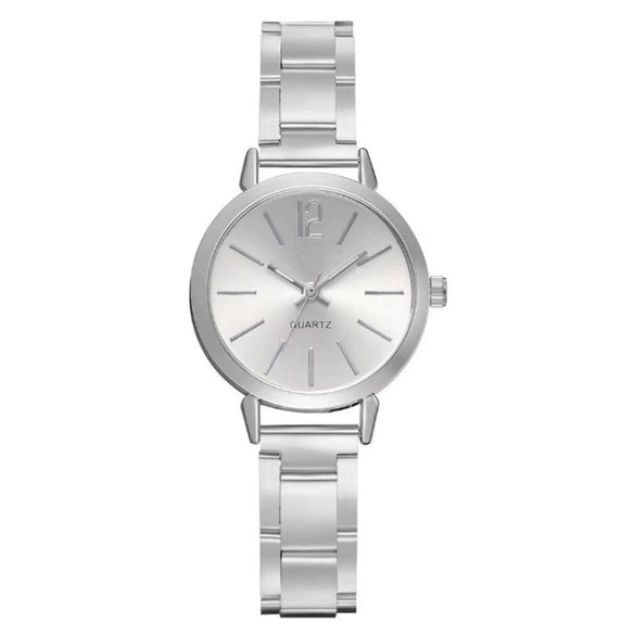 Women's Leisure Alloy Band Round Dial Quartz Watch With Rose Gold Pin Buckle