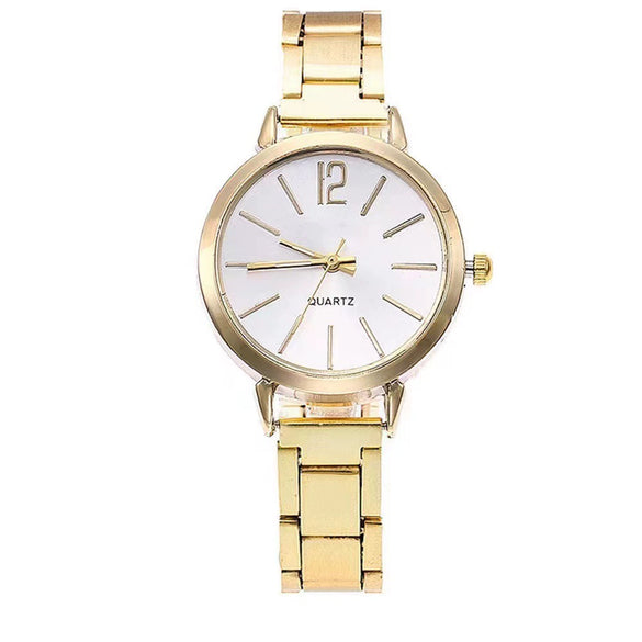 Women's Leisure Alloy Band Round Dial Quartz Watch With Rose Gold Pin Buckle