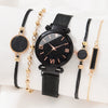 Women's Leisure Alloy Band Round Dial Starry Sky Roman Face Watch Set