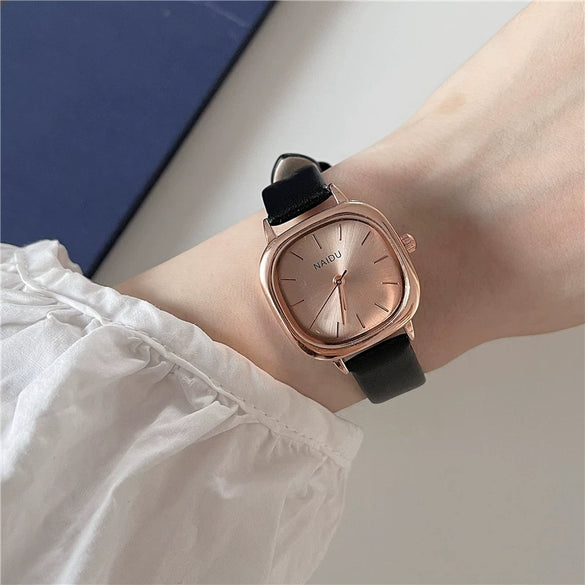 Women's Leisure Alloy Case Imitation Leather Strap Square Quartz Watch