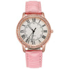 Women's Leisure Alloy Imitation Leather Belt Round Dial Quartz Watch With Diamondencrusted Luminous Design And Stainless Steel Buckle