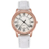Women's Leisure Alloy Imitation Leather Belt Round Dial Quartz Watch With Diamondencrusted Luminous Design And Stainless Steel Buckle
