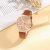 Women's Leisure Alloy Imitation Leather Strap Round Dial Diamond Rhinestone Butterfly Pattern Watch Bracelet