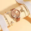 Women's Leisure Alloy Imitation Leather Strap Round Dial Diamond Rhinestone Butterfly Pattern Watch Bracelet