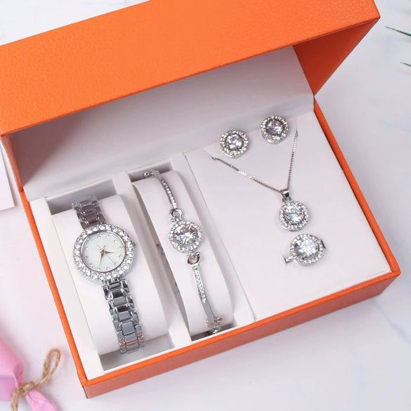 Women's Leisure Alloy Jewelry Set With Round Dial And Stainless Steel Clasp
