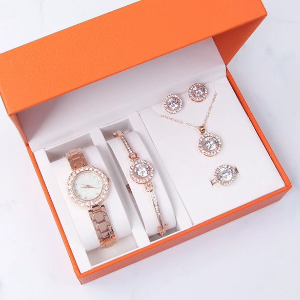 Women's Leisure Alloy Jewelry Set With Round Dial And Stainless Steel Clasp