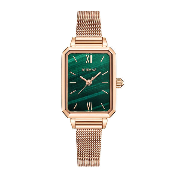Women's Leisure Alloy Leather Watch With Rectangular Dial Stainless Steel Buckle And Mineral Reinforced Mirror