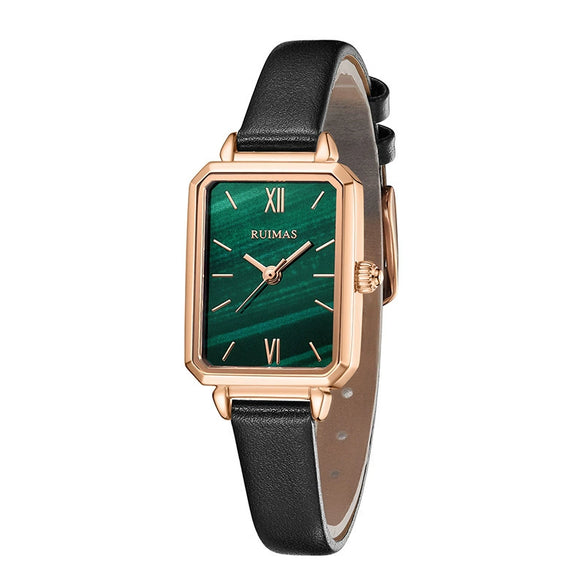 Women's Leisure Alloy Leather Watch With Rectangular Dial Stainless Steel Buckle And Mineral Reinforced Mirror