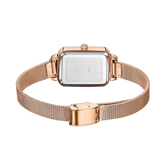 Women's Leisure Alloy Leather Watch With Rectangular Dial Stainless Steel Buckle And Mineral Reinforced Mirror