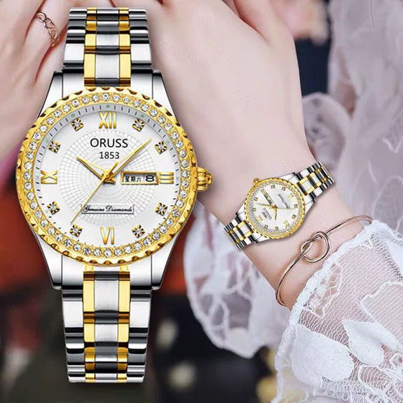 Women's Leisure Automatic Movement Watch With Round Dial Steel Case Fine Steel Strap And Stainless Steel Buckle Genuine Waterproof