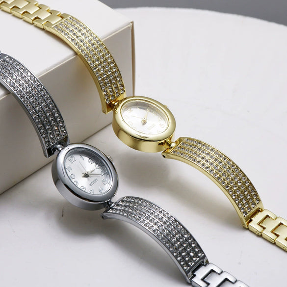 Women's Leisure Bracelet Watch Alloy Case Stainless Steel Strap Oval Dial