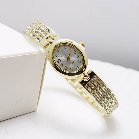 Women's Leisure Bracelet Watch Alloy Case Stainless Steel Strap Oval Dial