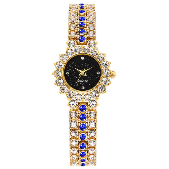 Women's Leisure Diamond Bracelet Watch Twopiece Set Alloy Case Imitation Leather Strap Titanium Metal Clasp Round Dial