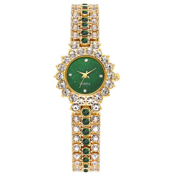 Women's Leisure Diamond Bracelet Watch Twopiece Set Alloy Case Imitation Leather Strap Titanium Metal Clasp Round Dial