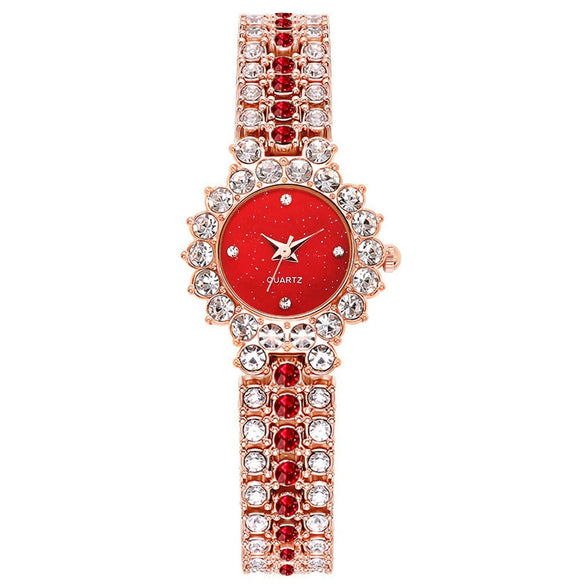 Women's Leisure Diamond Bracelet Watch Twopiece Set Alloy Case Imitation Leather Strap Titanium Metal Clasp Round Dial