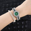Women's Leisure Diamond Bracelet Watch Twopiece Set Alloy Case Imitation Leather Strap Titanium Metal Clasp Round Dial